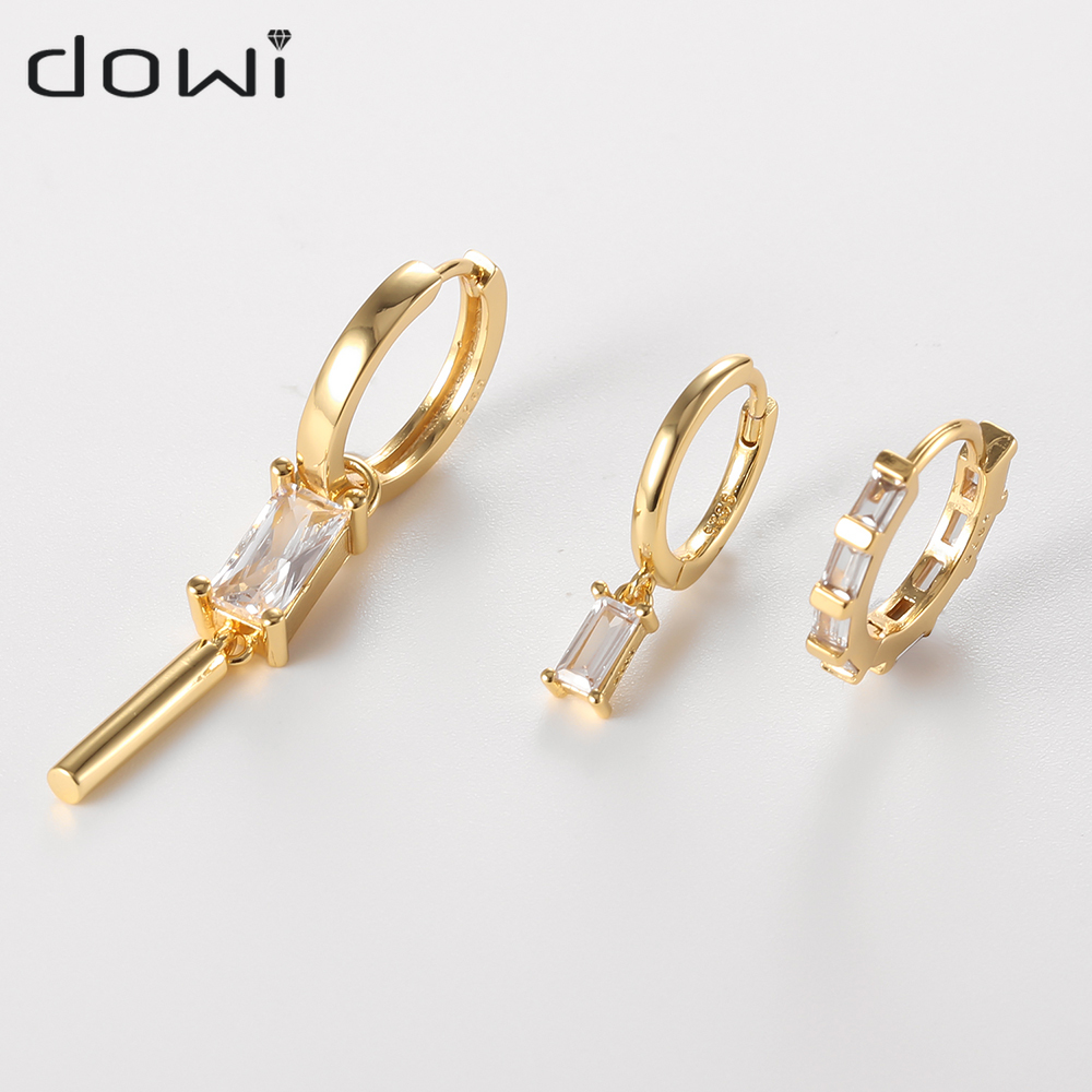 Dowi 3 개/대 여성을위한 간단한 AAA 큐빅 지르코니아 펜던트 후프 귀걸이 옐로우 골드 도금 매달려 귀걸이 Brincos Party Jewelry